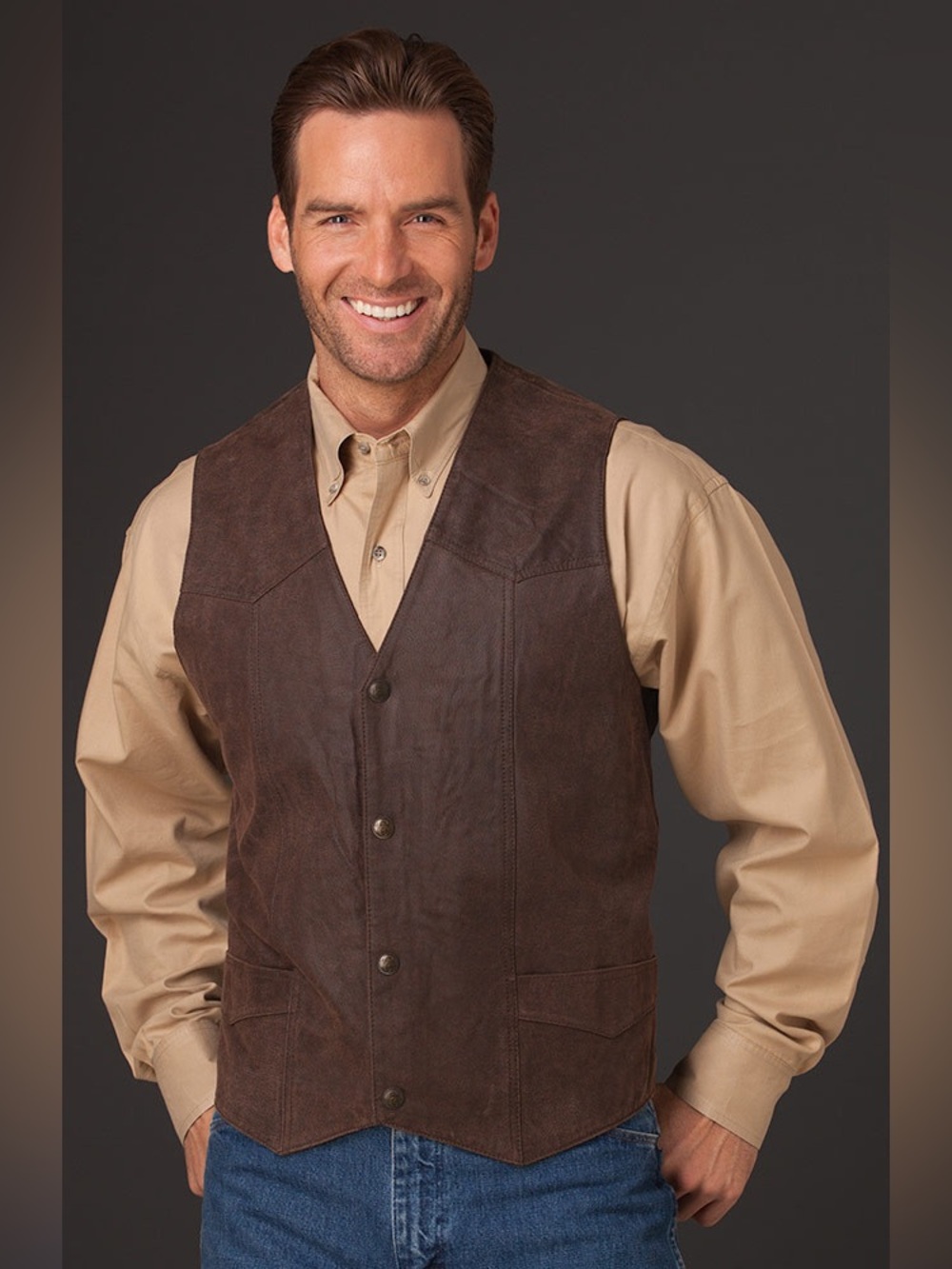 Cripple Creek pebbled leather vest metal snaps men’s 2XL brown ML3061A